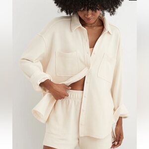 New Aerie Women's Lumberjane Oversized Fleece Shirt Button Down Beige